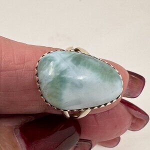 Sterling Silver Ring with oval-shaped larimar gemstone